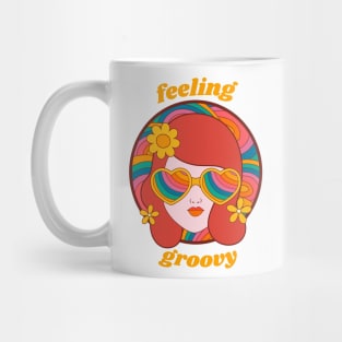 Feeling Groovy - Retro Rainbow Girl in Heart Sunglasses Mug